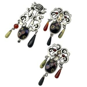 Vintage Modernist Millefiori‎ Brooch and Clip On Earring Set Statement Jewelry